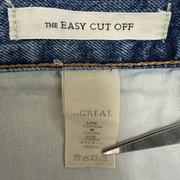The GREAT. The Easy Cut Off Shorts Distressed Frayed Hem Stretch Denim Size 26 - Picture 6 of 8